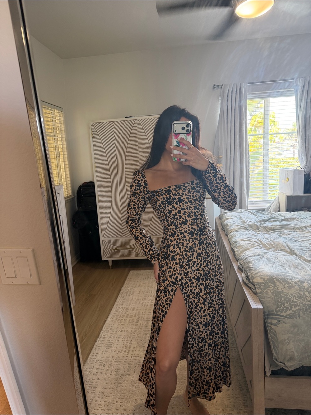 Reformation Leopard Long Sleeve Dress